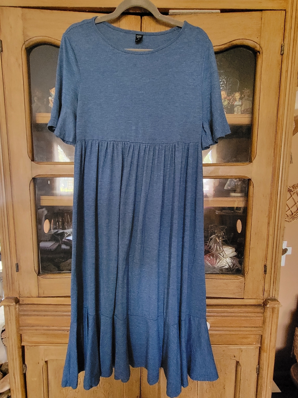 Casual Blue Maxi Dress with Tiered Hem